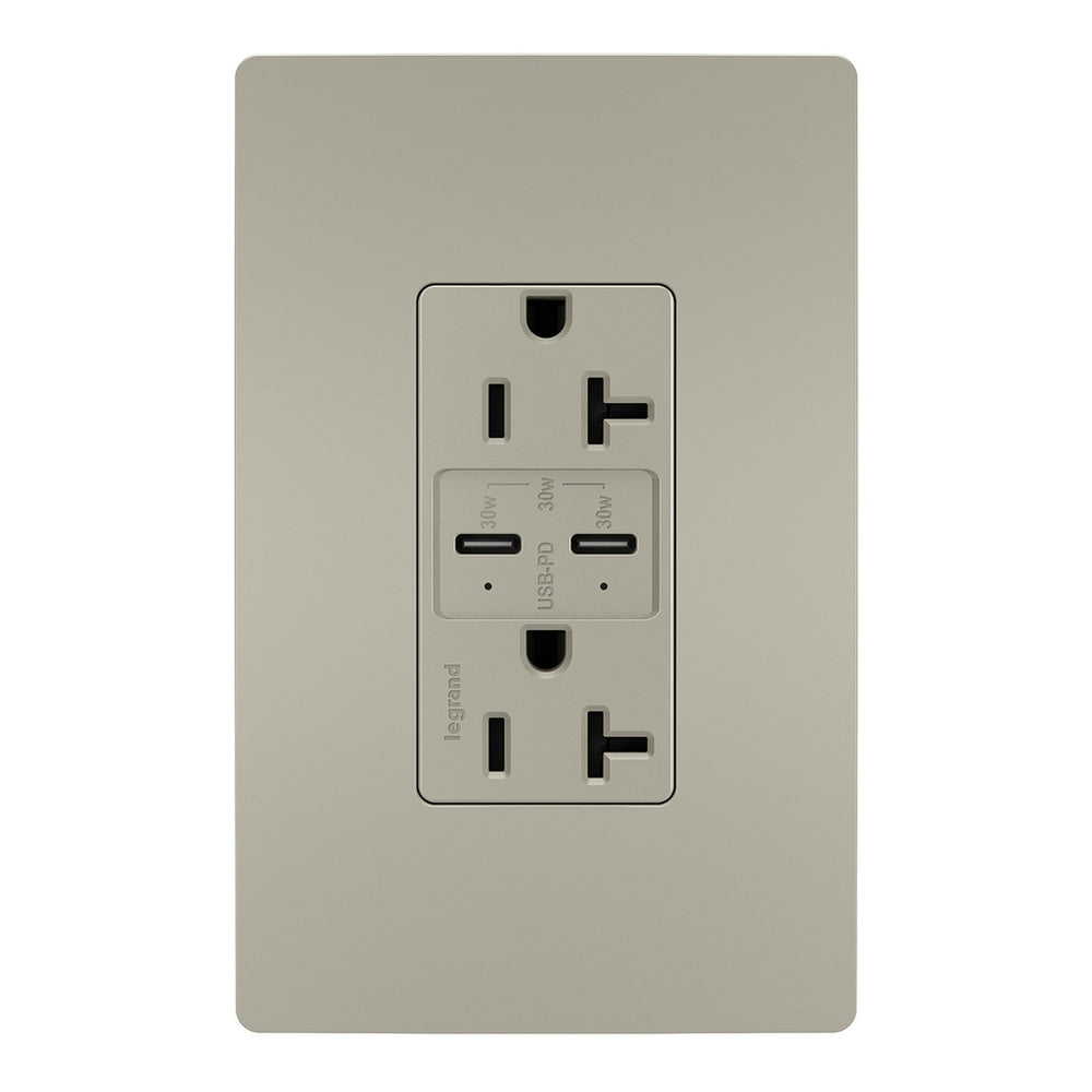 Legrand Canada - 20A Tamper Resistant Ultra Fast PLUS Power Delivery USB Type C/C Outlet - Nickel- Union Lighting Luminaires Decor