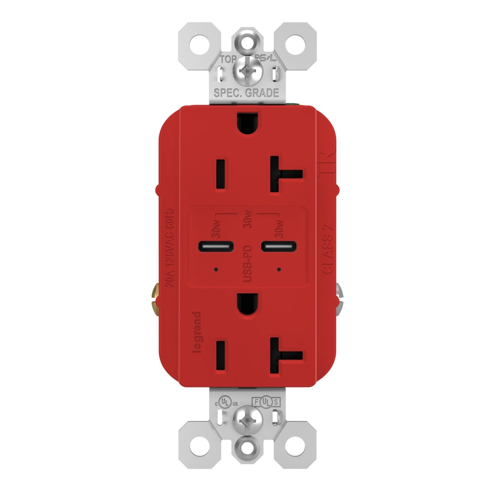 Legrand Canada - 20A Tamper Resistant Ultra Fast PLUS Power Delivery USB Type C/C Outlet - Red- Union Lighting Luminaires Decor