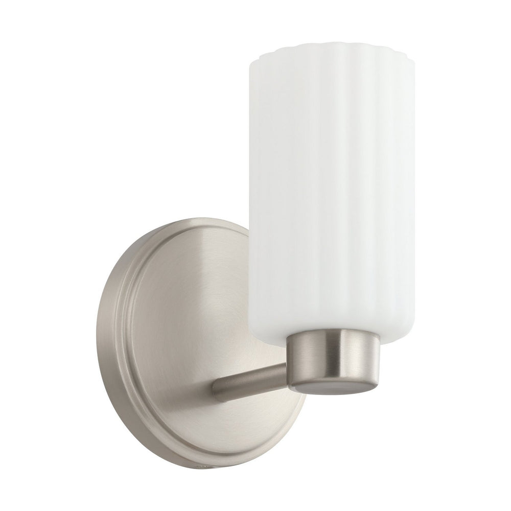 Thesis Canada - One Light Wall Sconce - Bedminster - Brushed Nickel, Opal Ribbed- Union Lighting Luminaires Decor