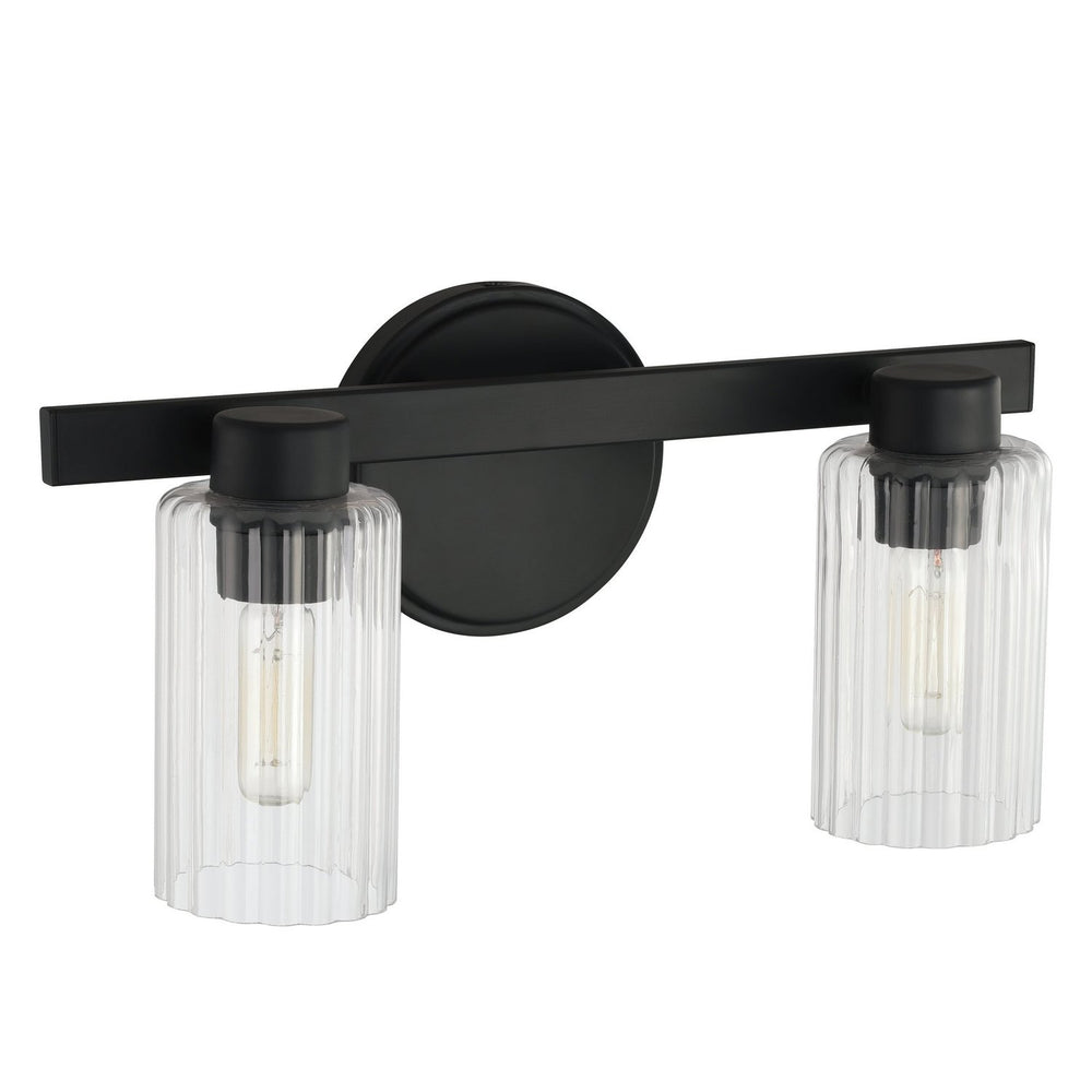 Thesis Canada - Two Light Vanity - Bedminster - Matte Black, Clear Ribbed- Union Lighting Luminaires Decor