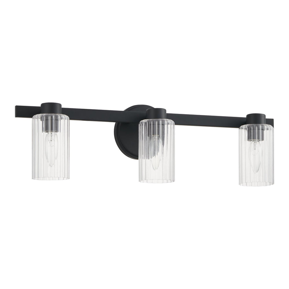 Thesis Canada - Three Light Vanity - Bedminster - Matte Black, Clear Ribbed- Union Lighting Luminaires Decor