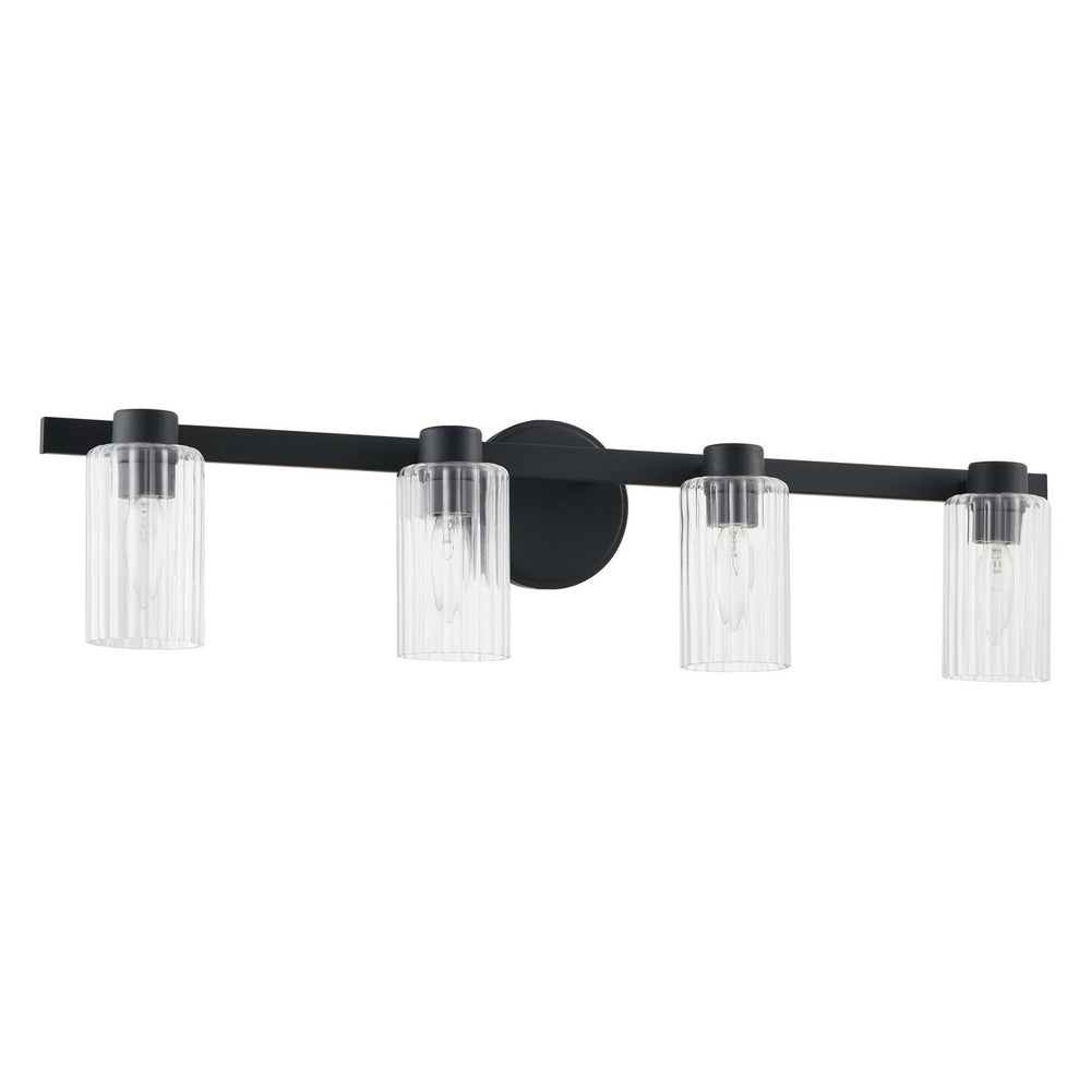 Thesis Canada - Four Light Vanity - Bedminster - Matte Black, Clear Ribbed- Union Lighting Luminaires Decor