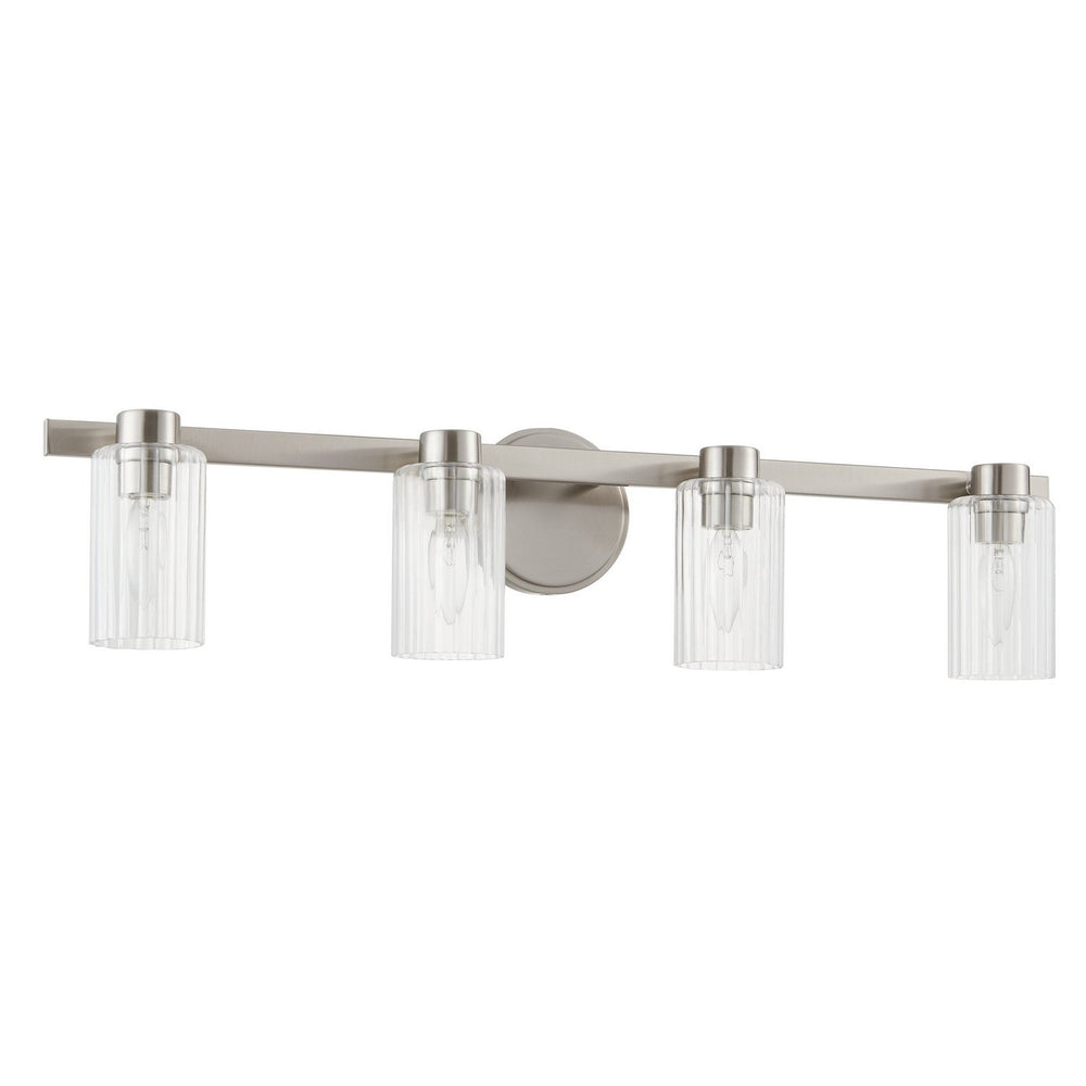 Thesis Canada - Four Light Vanity - Bedminster - Brushed Nickel, Clear Ribbed- Union Lighting Luminaires Decor