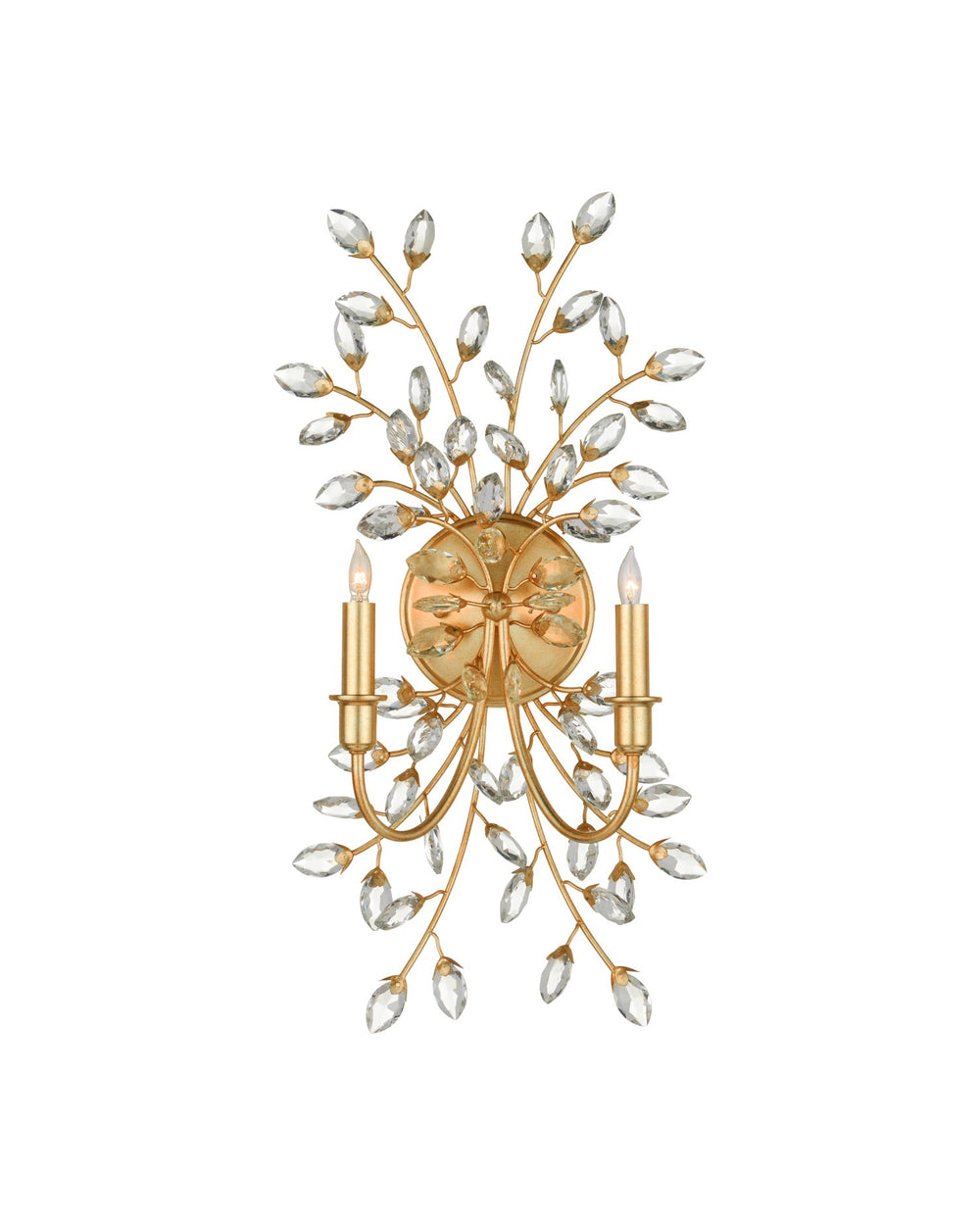 Currey and Company - Two Light Wall Sconce - Forget-Me-Not - Clear/Chinois Gold Leaf- Union Lighting Luminaires Decor