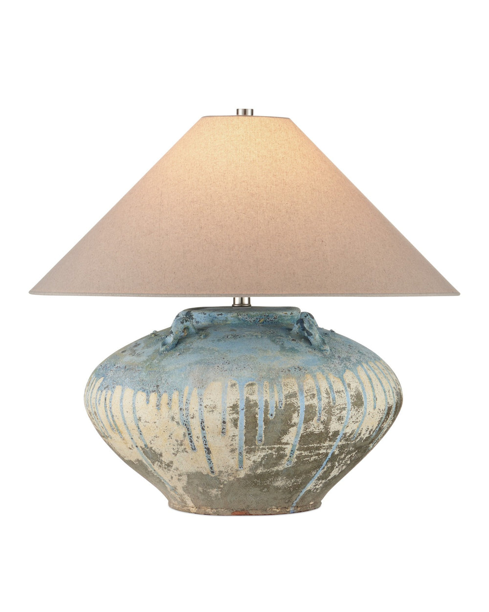 Currey and Company - One Light Table Lamp - Catania - Antique White/Blue Drip- Union Lighting Luminaires Decor