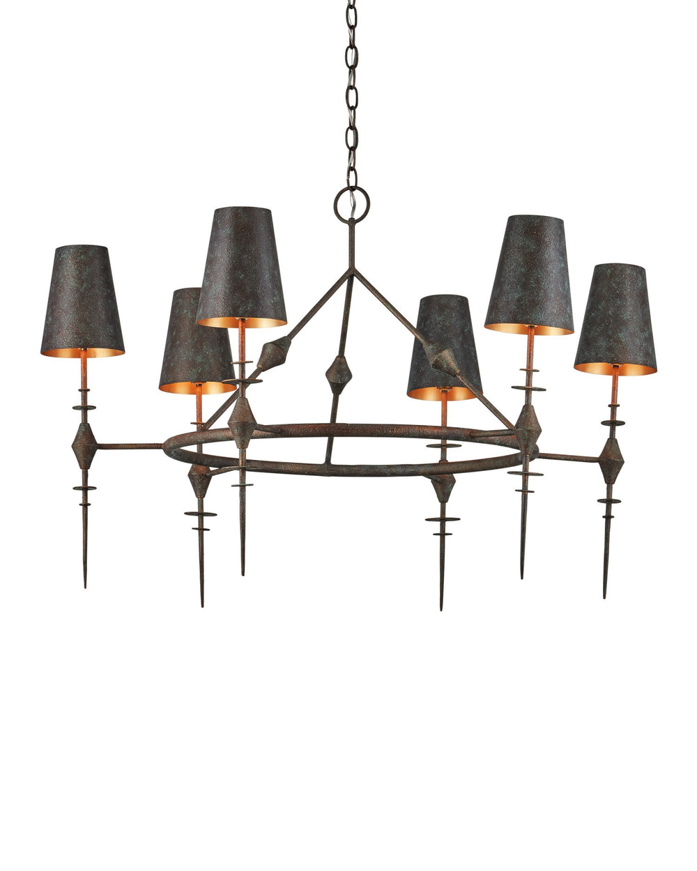 Currey and Company - Six Light Chandelier - Anselm - Verde Bronze/Contemporary Gold- Union Lighting Luminaires Decor