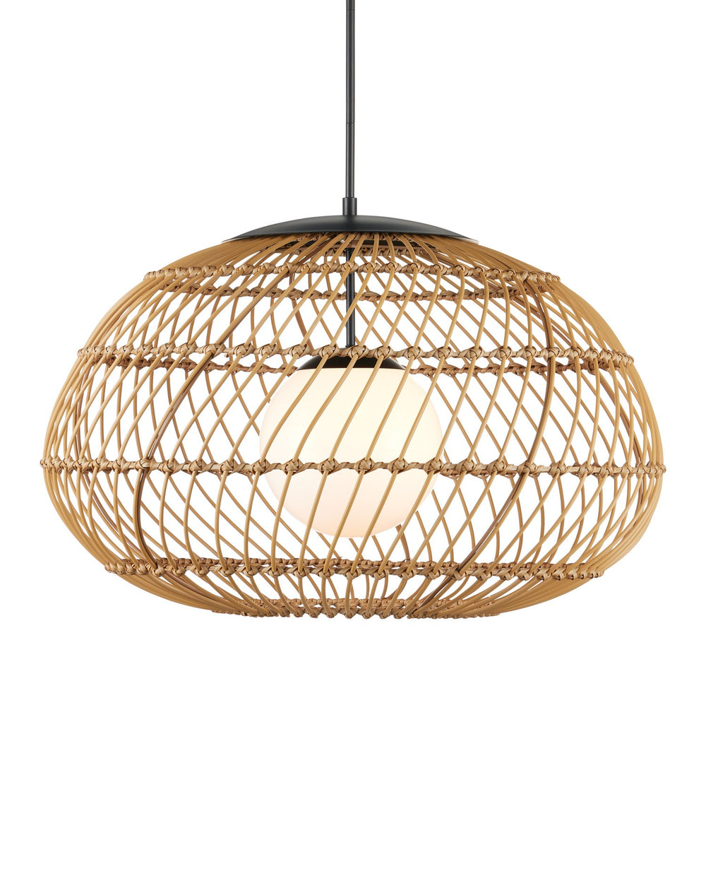 Currey and Company - One Light Pendant - Carriage - Natural/Black/Frosted White- Union Lighting Luminaires Decor