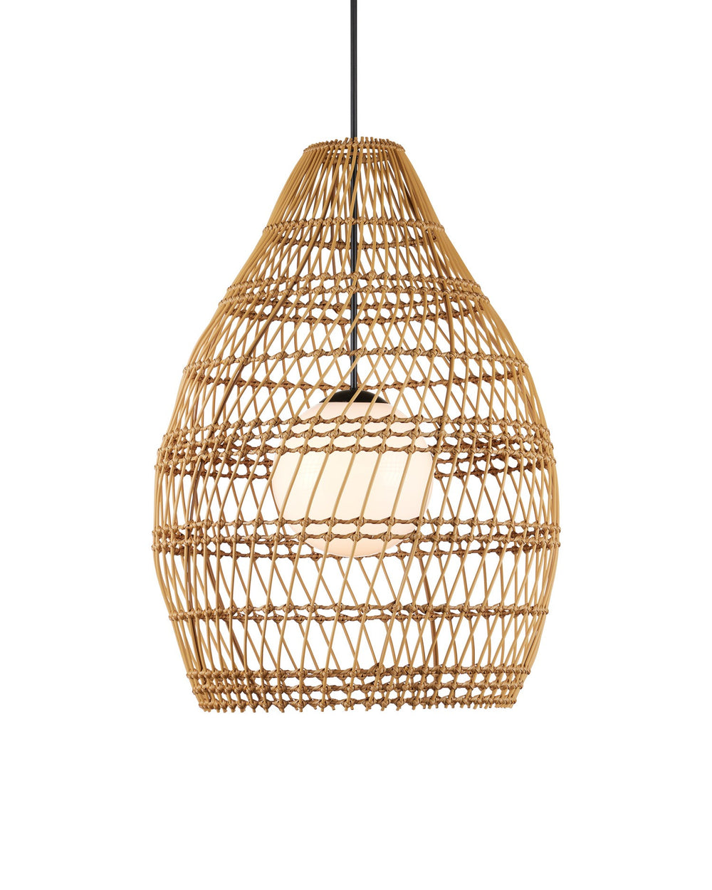 Currey and Company - One Light Pendant - Fishtrap - Natural/Black/Frosted White- Union Lighting Luminaires Decor