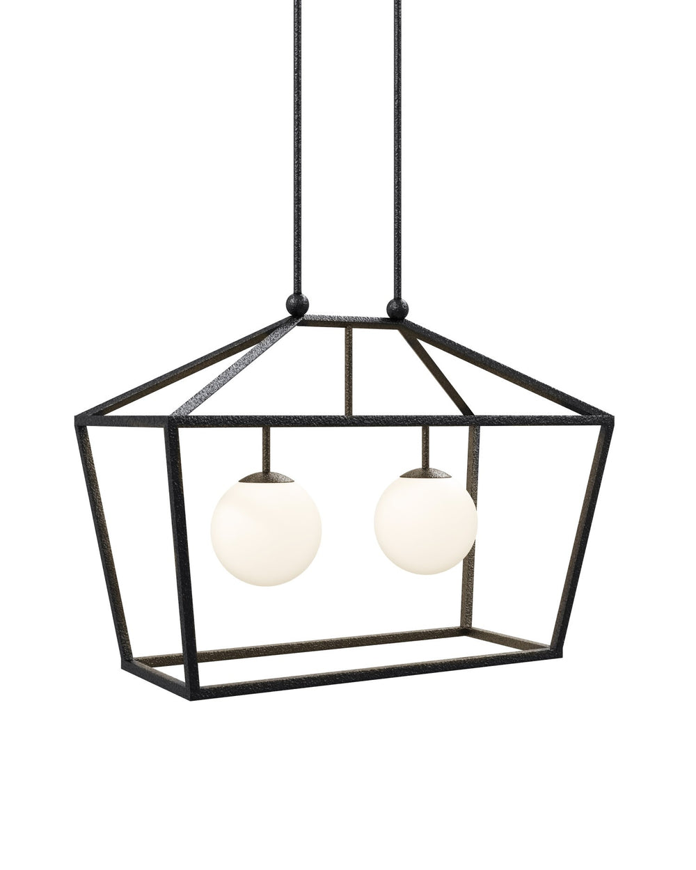 Currey and Company - Two Light Lantern - Denison - Black / Frosted White- Union Lighting Luminaires Decor