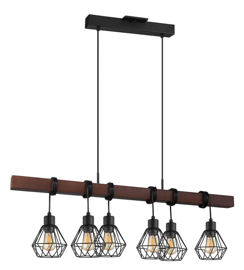 Eglo Canada - Six Light Pendant - Tarbes 1 - Black & Dark Brown Wood- Union Lighting Luminaires Decor