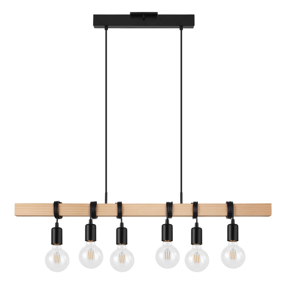 Eglo Canada - Six Light Linear Pendant - Kingswood - Wood & Black- Union Lighting Luminaires Decor