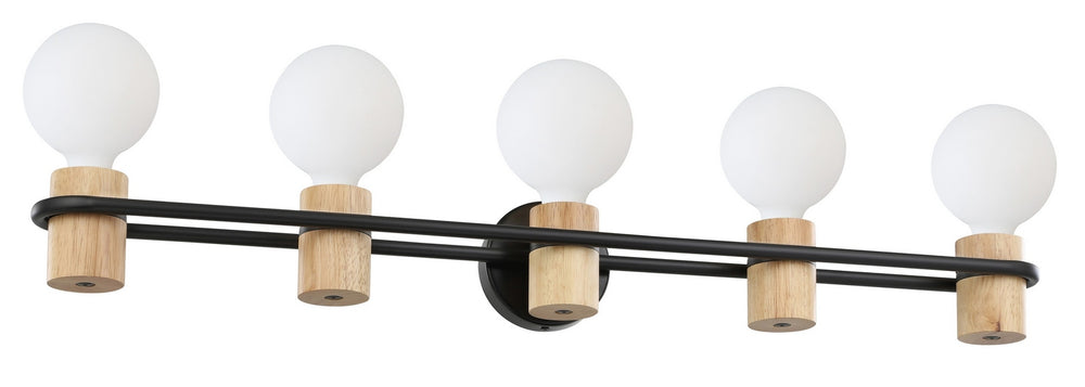 Eglo Canada - Five Light Bath/Vanity - Chieveley - Matte Black & Wood- Union Lighting Luminaires Decor