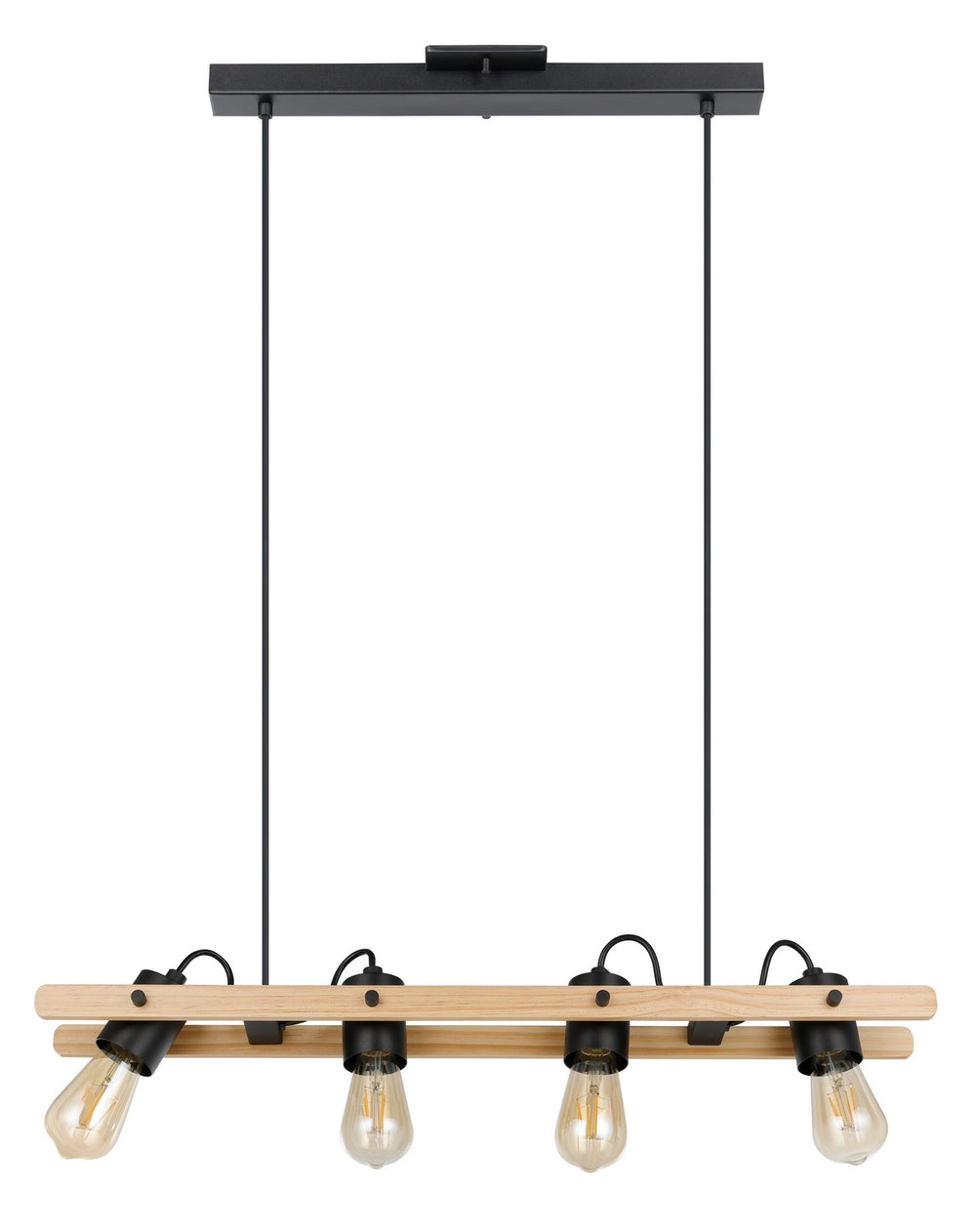Eglo Canada - Four Light Pendant - Plimsoll - Black & Wood- Union Lighting Luminaires Decor