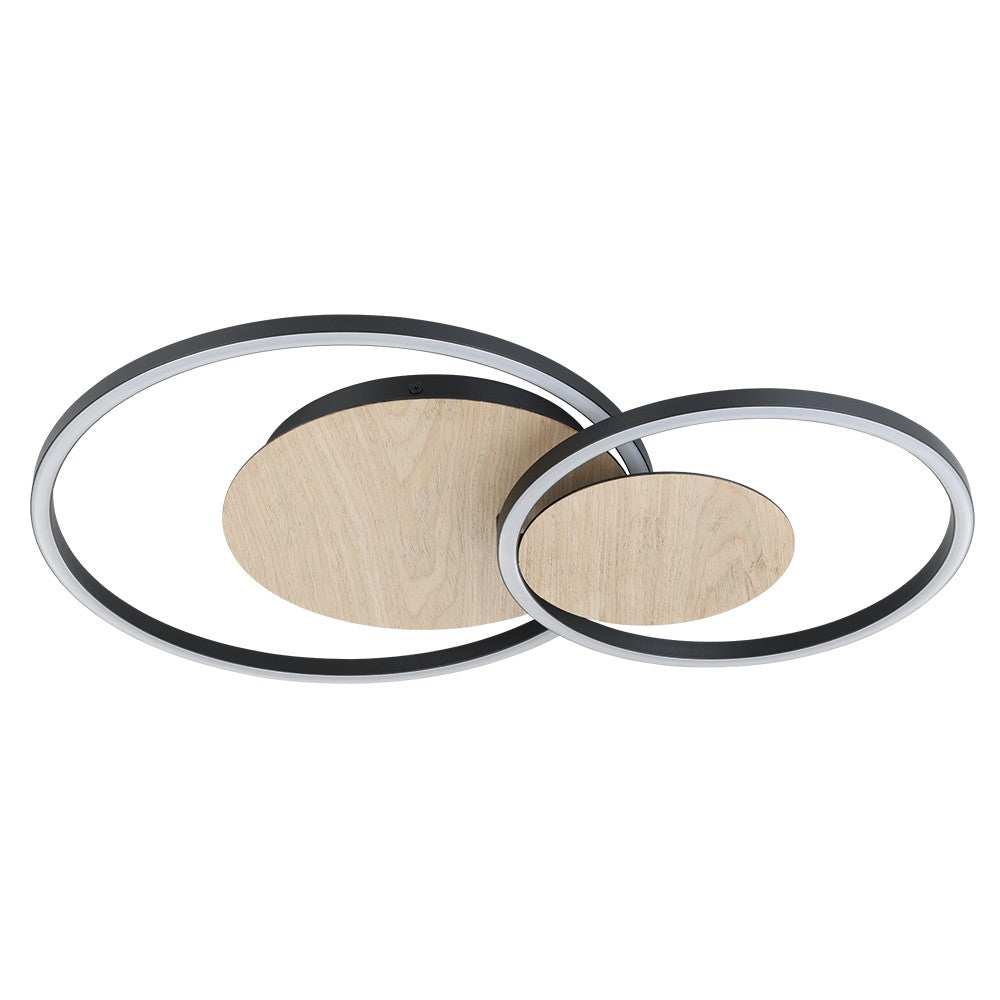 Eglo Canada - LED Ceiling Mount - Palma - Structured Black, Veneer Oak- Union Lighting Luminaires Decor