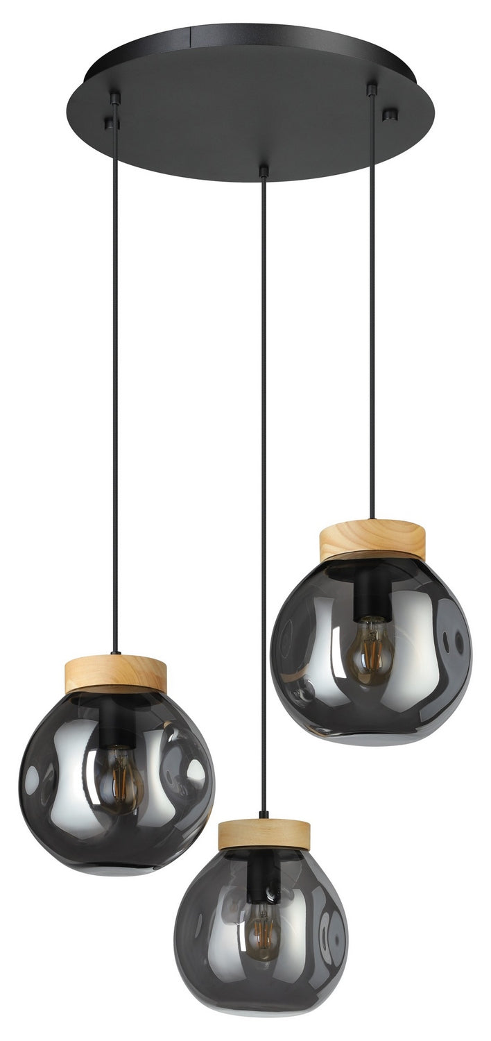 Eglo Canada - Three Light Pendant - Magacela - Black & Light Wood- Union Lighting Luminaires Decor