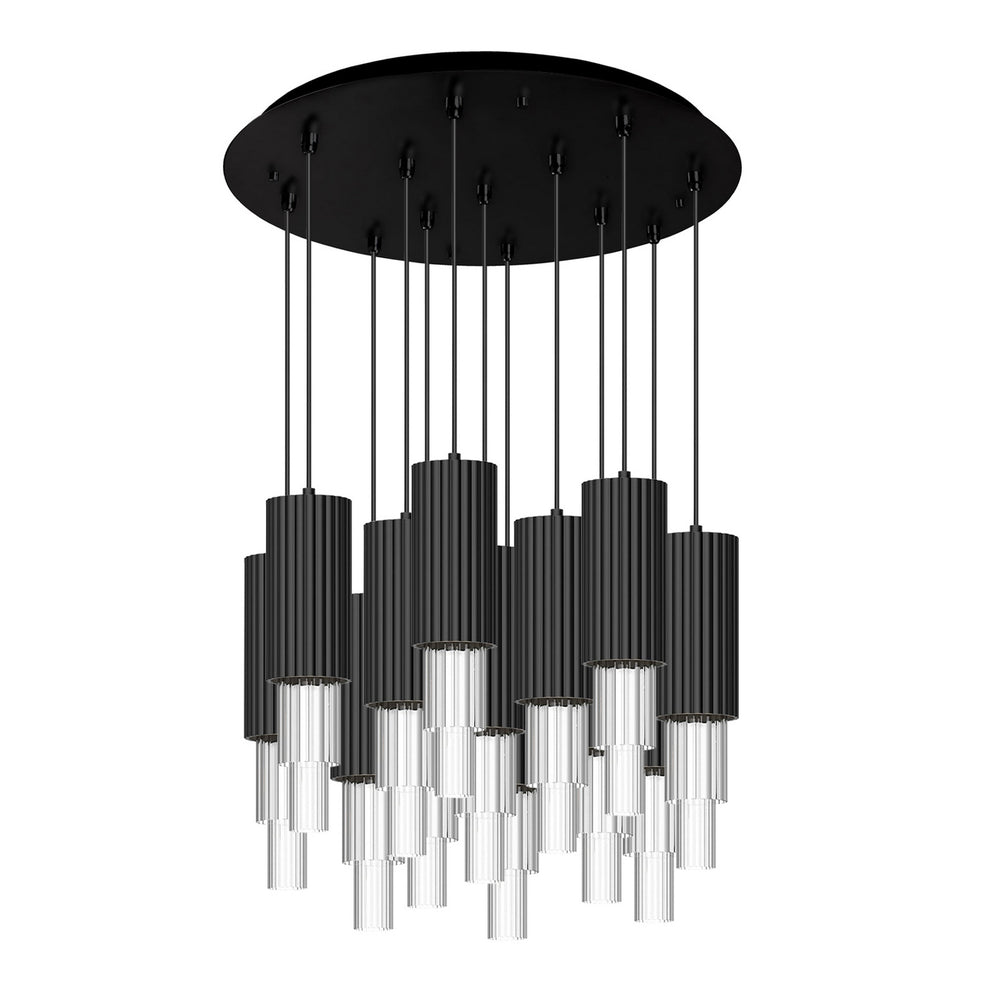 Alora Canada - LED Pendant - Bordeaux - Matte Black/Clear Ribbed Glass- Union Lighting Luminaires Decor