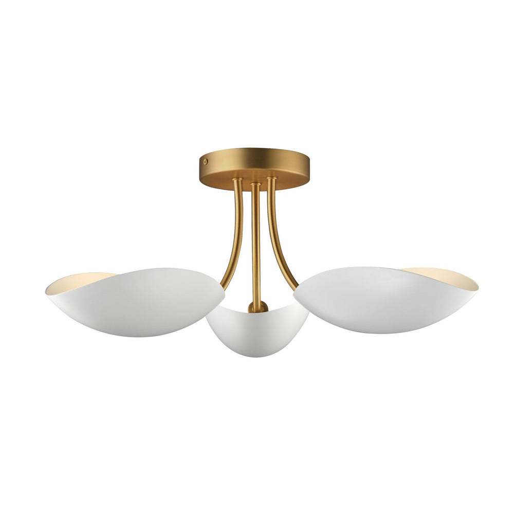 Maxim - Three Light Semi Flush Mount - Maris - White/Natural Aged Brass- Union Lighting Luminaires Decor