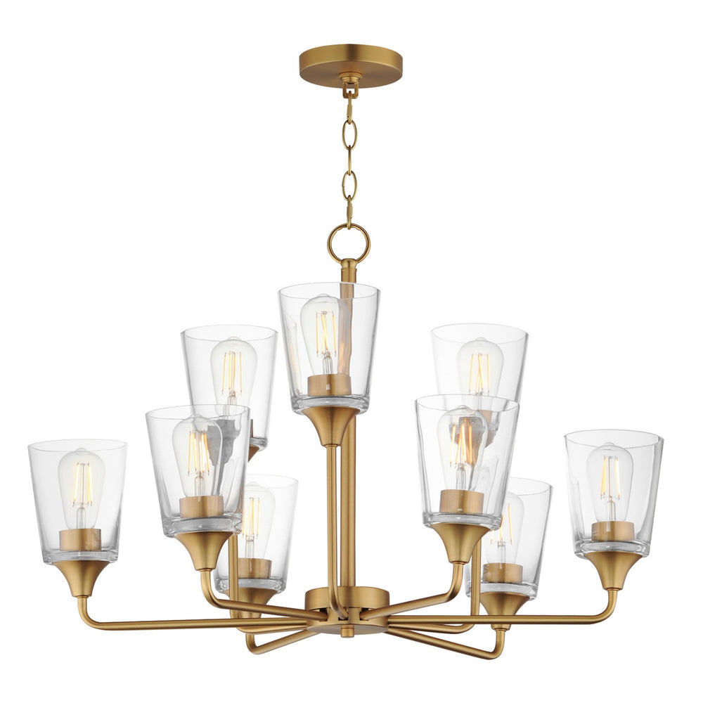 Maxim - Nine Light Chandelier - Hudson - Natural Aged Brass- Union Lighting Luminaires Decor