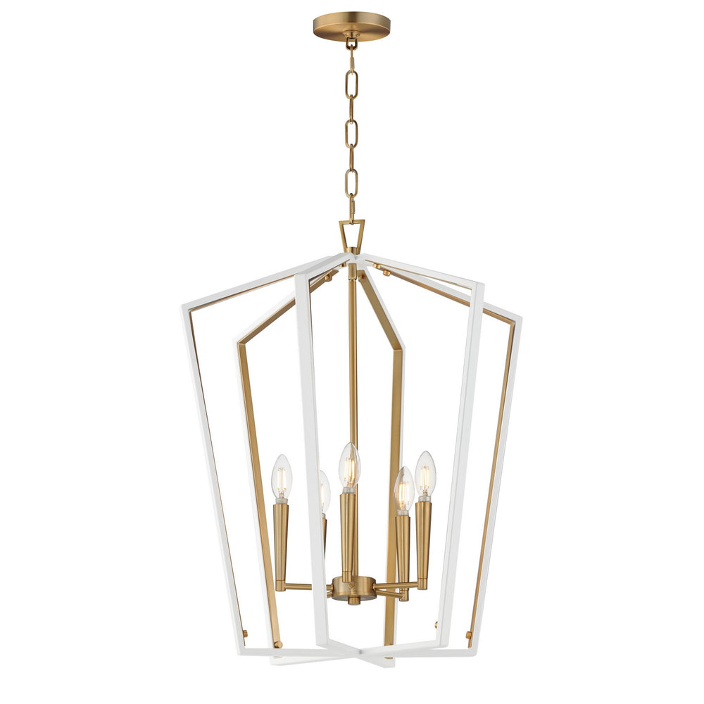 Maxim - Five Light Pendant - Melrose - White/Natural Aged Brass- Union Lighting Luminaires Decor