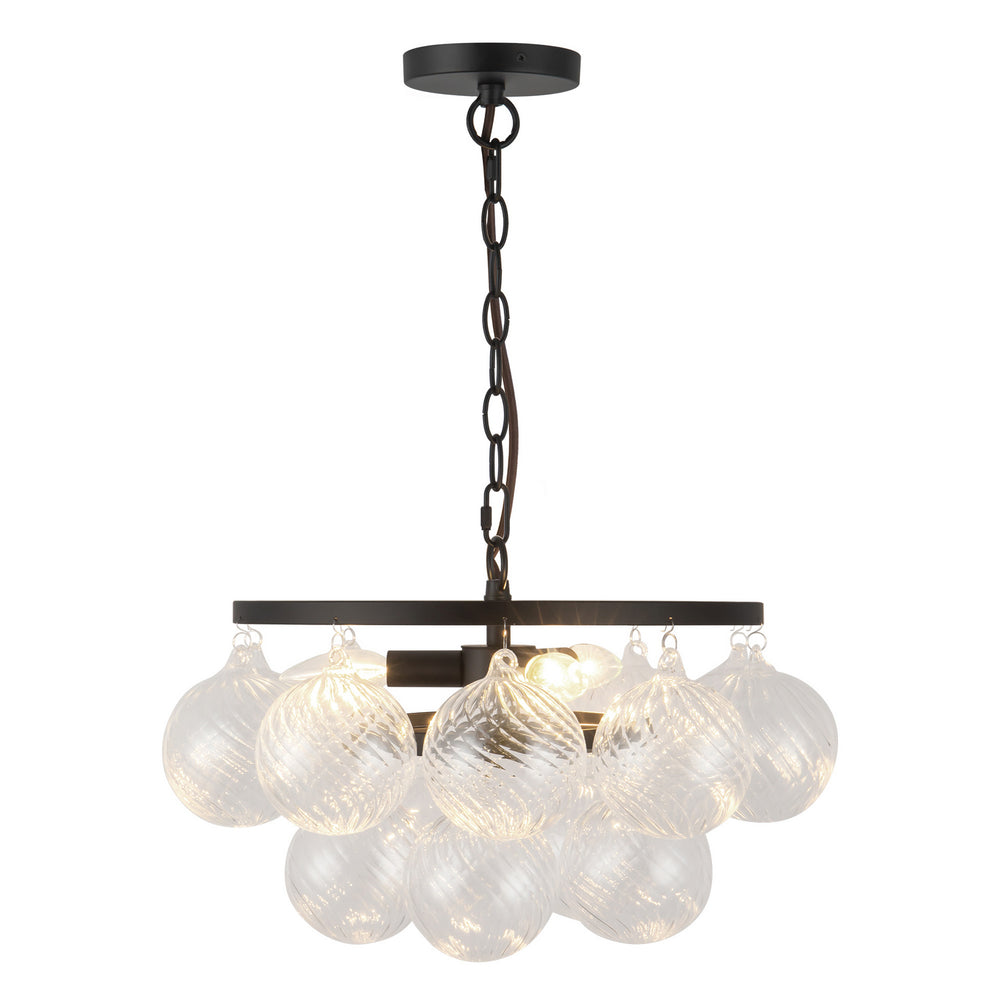 Alora Canada - Three Light Chandelier - Faye - Matte Black/Clear Ribbed Glass- Union Lighting Luminaires Decor