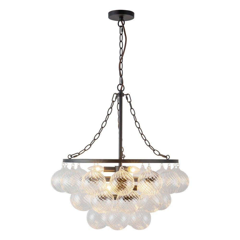 Alora Canada - Six Light Chandelier - Faye - Matte Black/Clear Ribbed Glass- Union Lighting Luminaires Decor