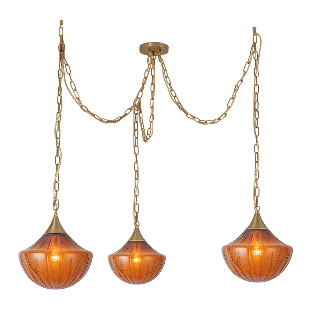 Alora Canada - Three Light Pendant - Farrah - Brushed Gold/Amber- Union Lighting Luminaires Decor