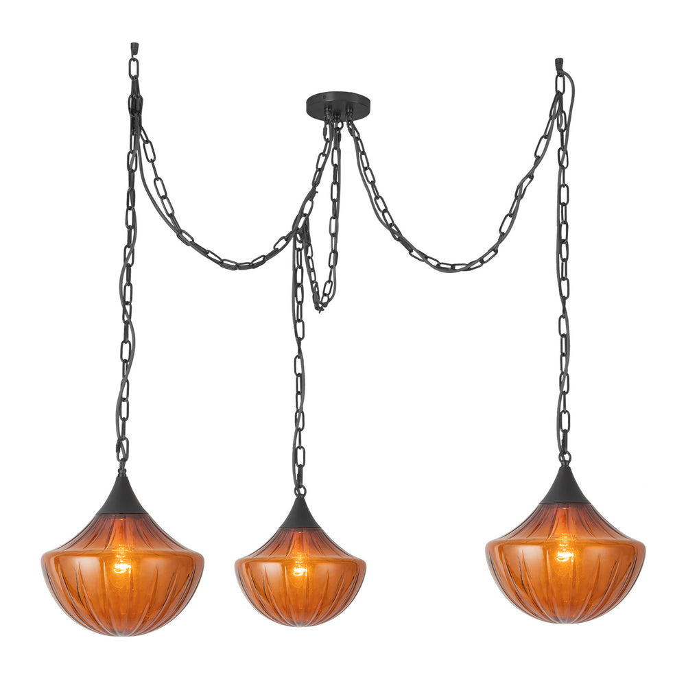 Alora Canada - Three Light Pendant - Farrah - Matte Black/Amber- Union Lighting Luminaires Decor