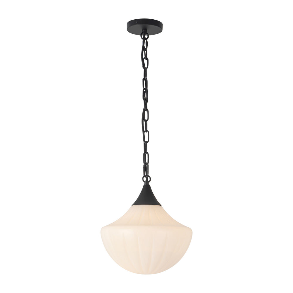 Alora Canada - One Light Pendant - Farrah - Matte Black/Glossy Ribbed Opal Glass- Union Lighting Luminaires Decor