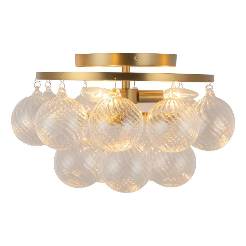 Alora Canada - Three Light Semi-Flush Mount - Faye - Brushed Gold/Clear Ribbed Glass- Union Lighting Luminaires Decor