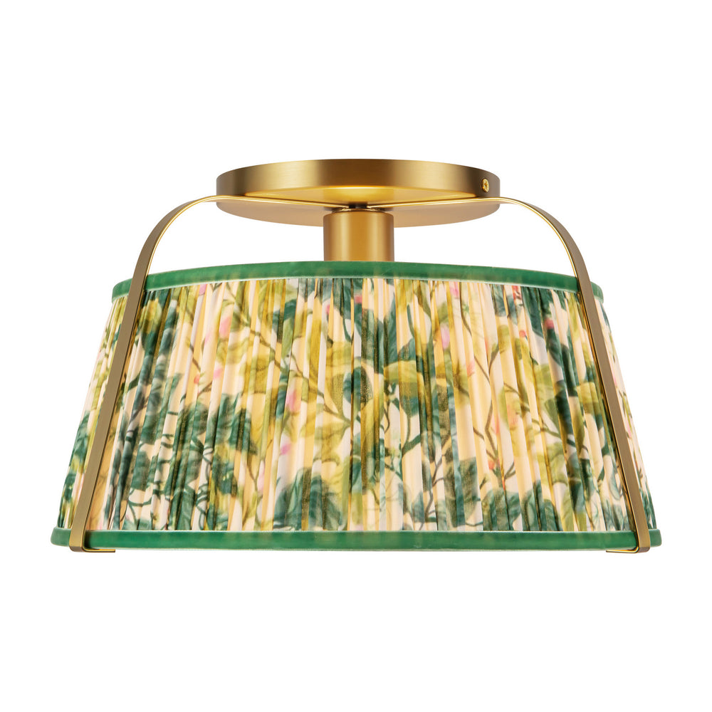 Alora Canada - One Light Semi-Flush Mount - Scout - Brushed Gold/Green Linen- Union Lighting Luminaires Decor