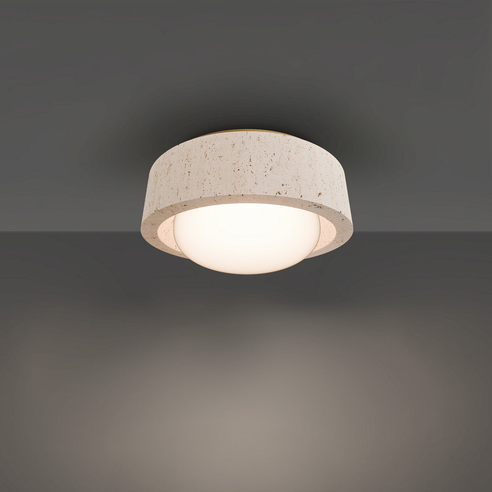 Modern Forms Canada - LED Flush Mount - Tane - Beige Travertine/Aged Brass- Union Lighting Luminaires Decor