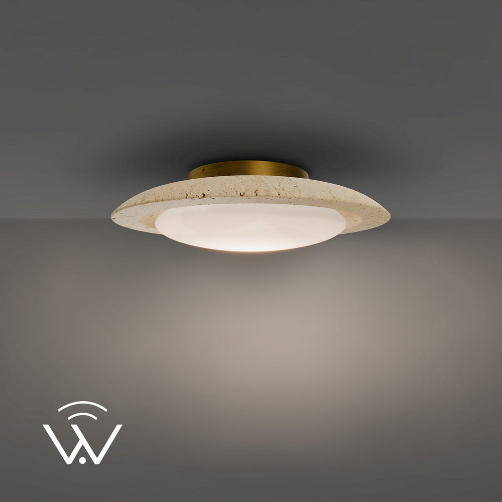 Modern Forms Canada - LED Flush Mount - Saturno - Beige Travertine/Aged Brass- Union Lighting Luminaires Decor