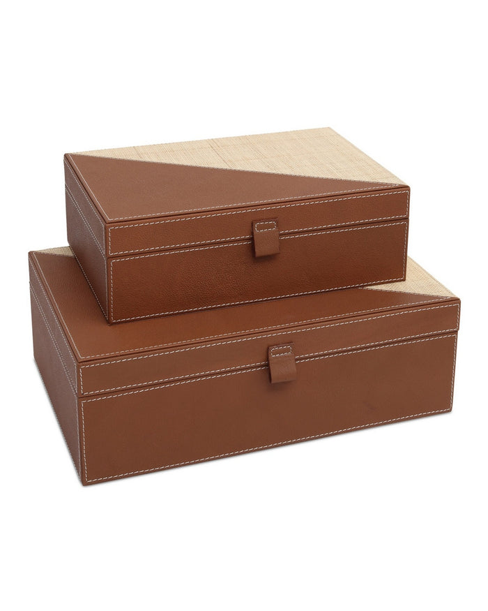 Currey and Company - Box Set of 2 - Leather & Raffia - Brown/Natural- Union Lighting Luminaires Decor