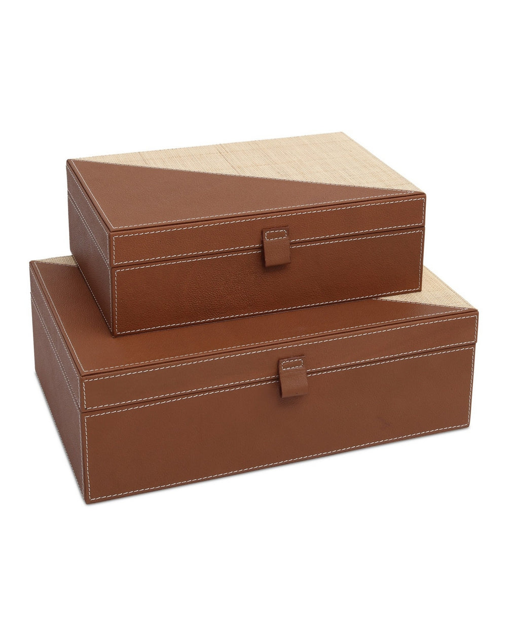 Currey and Company - Box Set of 2 - Leather & Raffia - Brown/Natural- Union Lighting Luminaires Decor