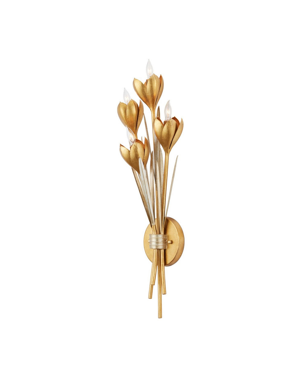 Currey and Company - Four Light Wall Sconce - Hortensia - Contemporary Gold Leaf/Contemporary Gold/Contemporary Silver Leaf- Union Lighting Luminaires Decor