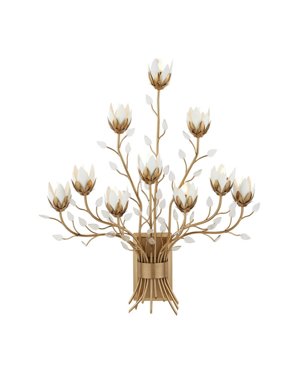 Currey and Company - Ten Light Wall Sconce - Star Magnolia - Antique Brass/White/Clear- Union Lighting Luminaires Decor