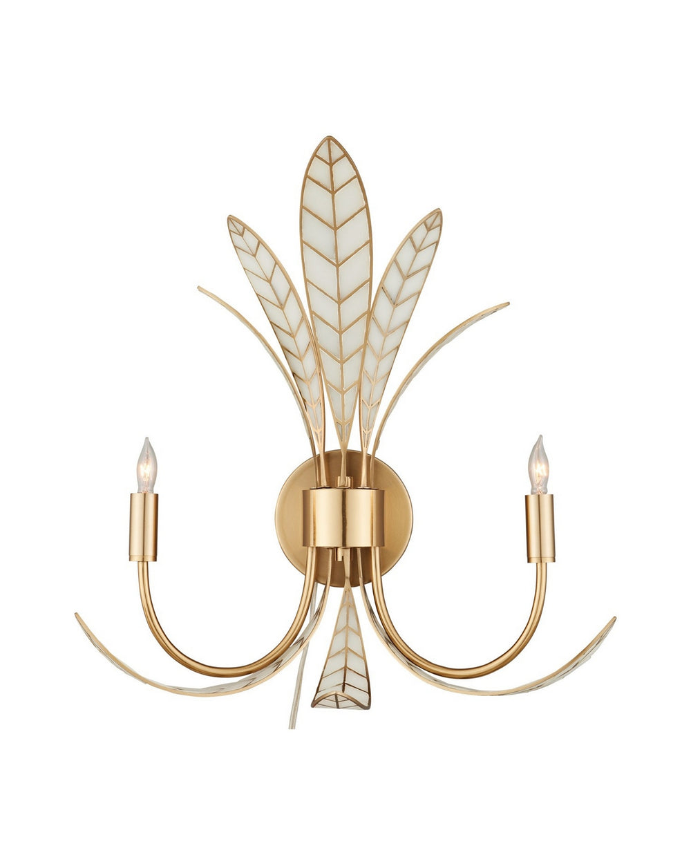 Currey and Company - Two Light Wall Sconce - Foliatura - Antique Brass/Off-White- Union Lighting Luminaires Decor