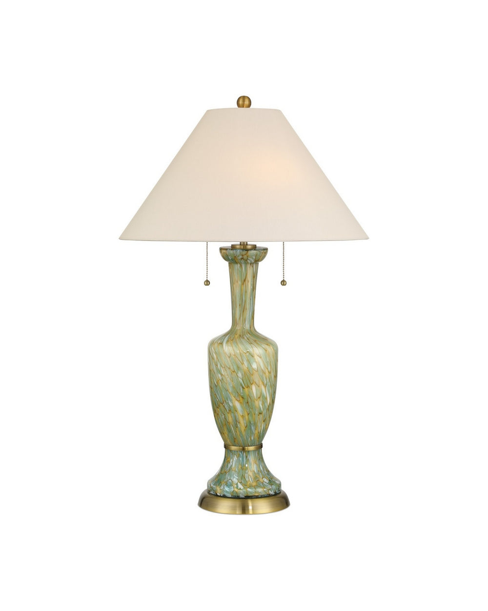 Currey and Company - Two Light Table Lamp - Classico - Green/Beige/Antique Brass- Union Lighting Luminaires Decor