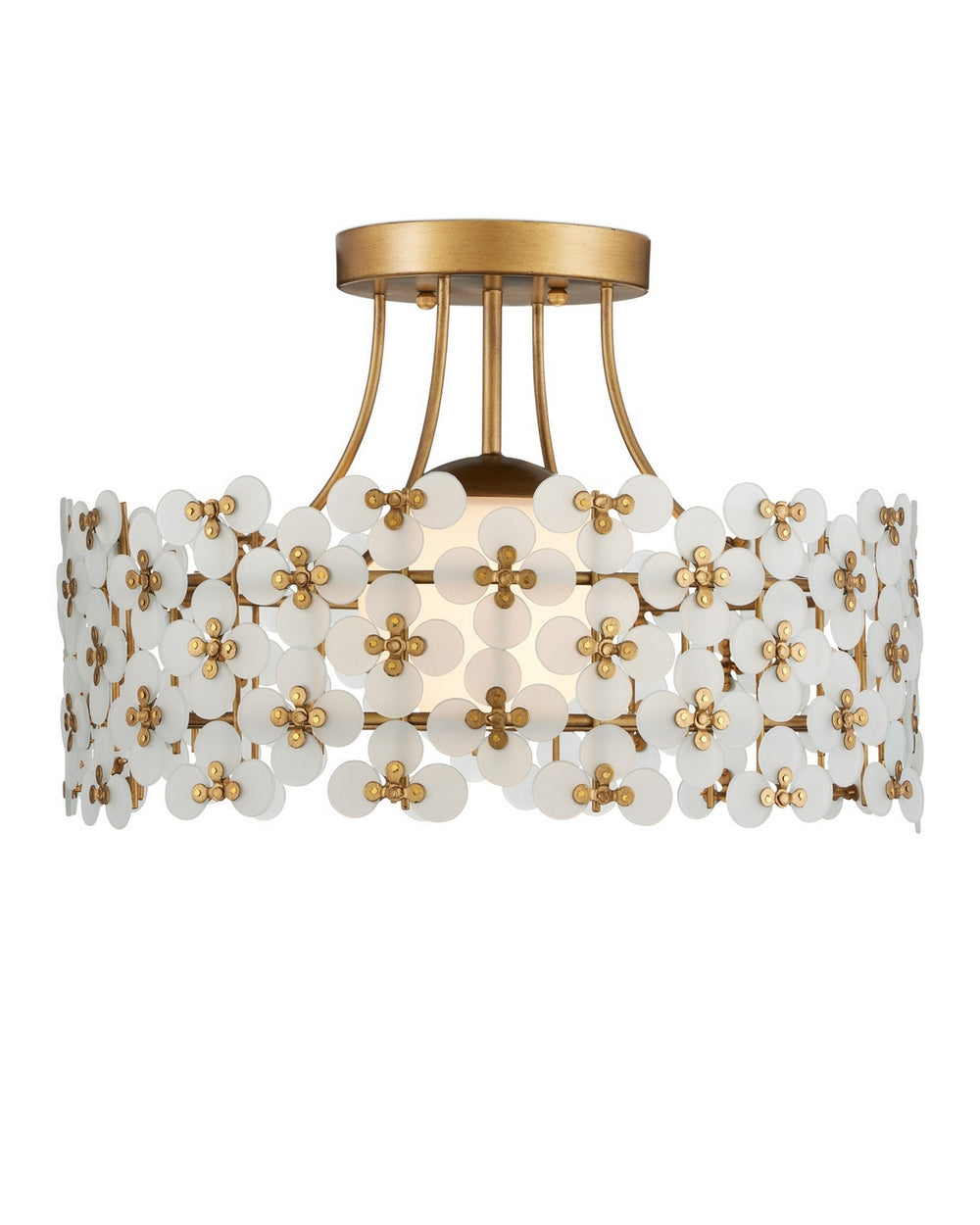 Currey and Company - One Light Semi-Flush Mount - Spring Flower - Frosted/Glossy White/Brass- Union Lighting Luminaires Decor
