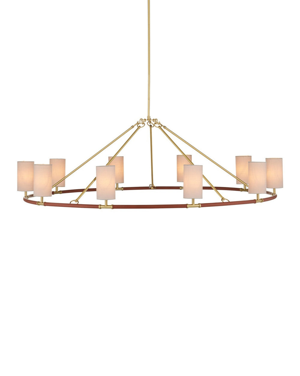 Currey and Company - Ten Light Chandelier - Ellerston - Saddle Brown/Brushed Brass- Union Lighting Luminaires Decor
