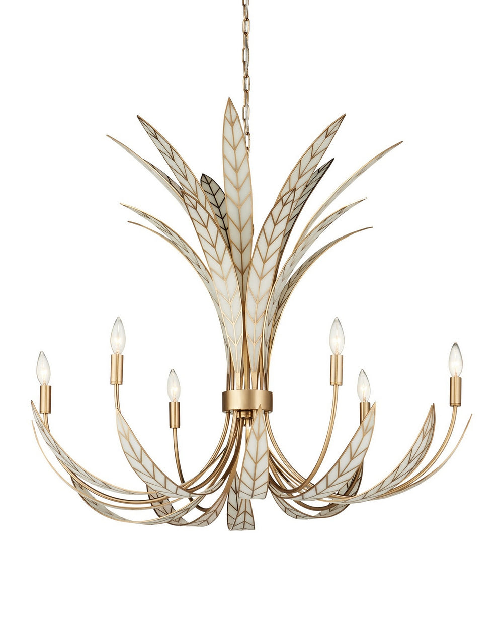 Currey and Company - Six Light Chandelier - Foliatura - Antique Brass/Off-White- Union Lighting Luminaires Decor