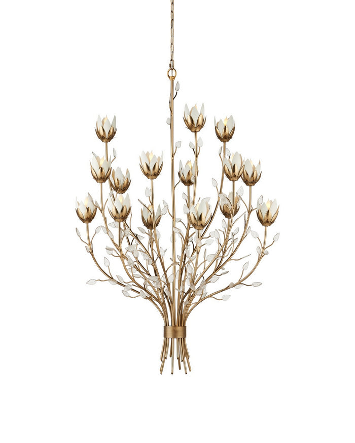 Currey and Company - 15 Light Chandelier - Star Magnolia - Antique Brass/White/Clear- Union Lighting Luminaires Decor