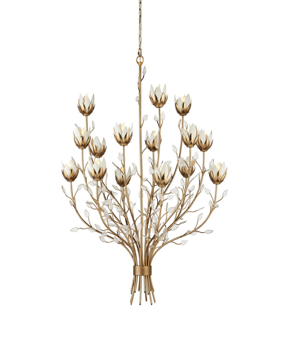 Currey and Company - 15 Light Chandelier - Star Magnolia - Antique Brass/White/Clear- Union Lighting Luminaires Decor