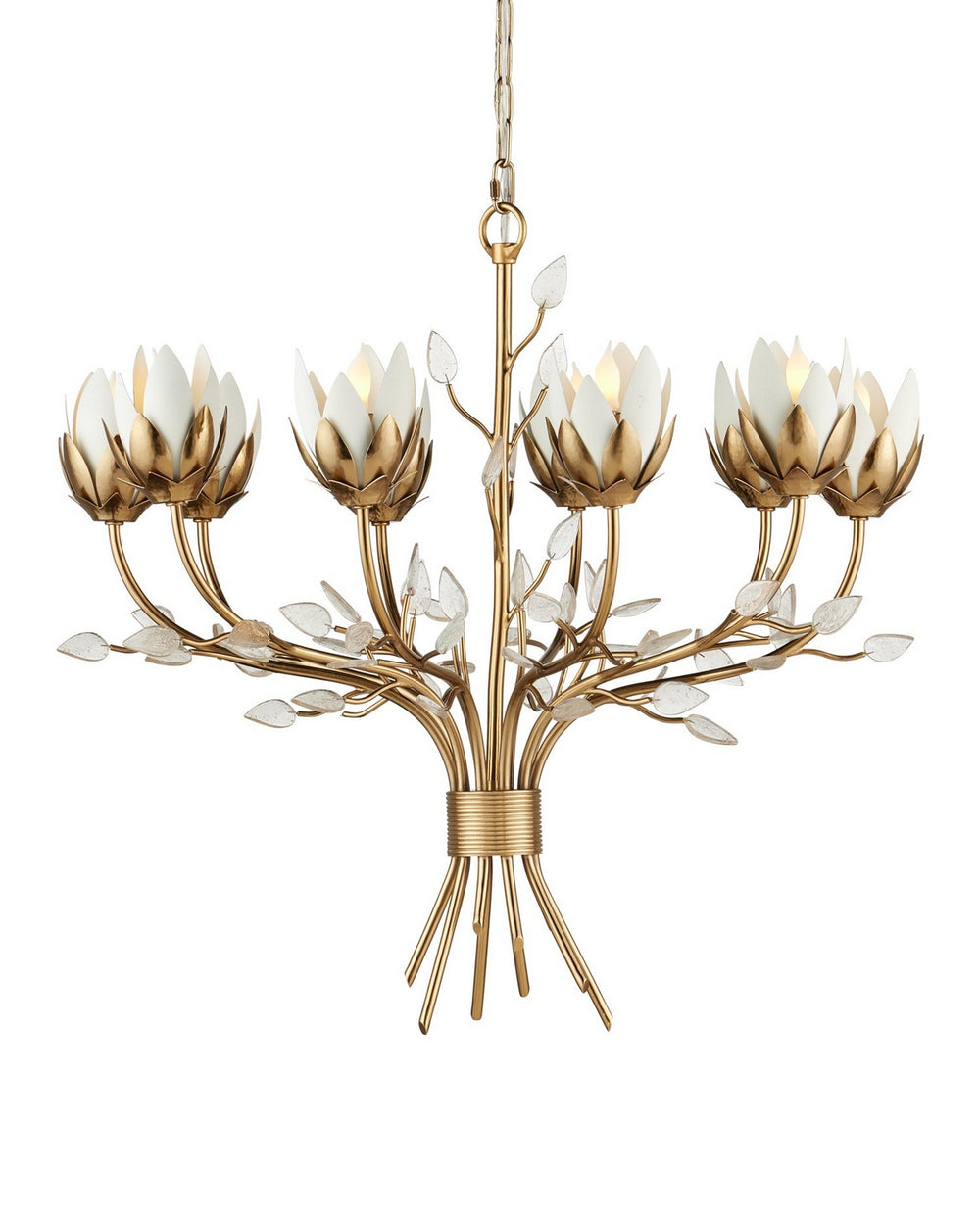 Currey and Company - Ten Light Chandelier - Star Magnolia - Antique Brass/White/Clear- Union Lighting Luminaires Decor