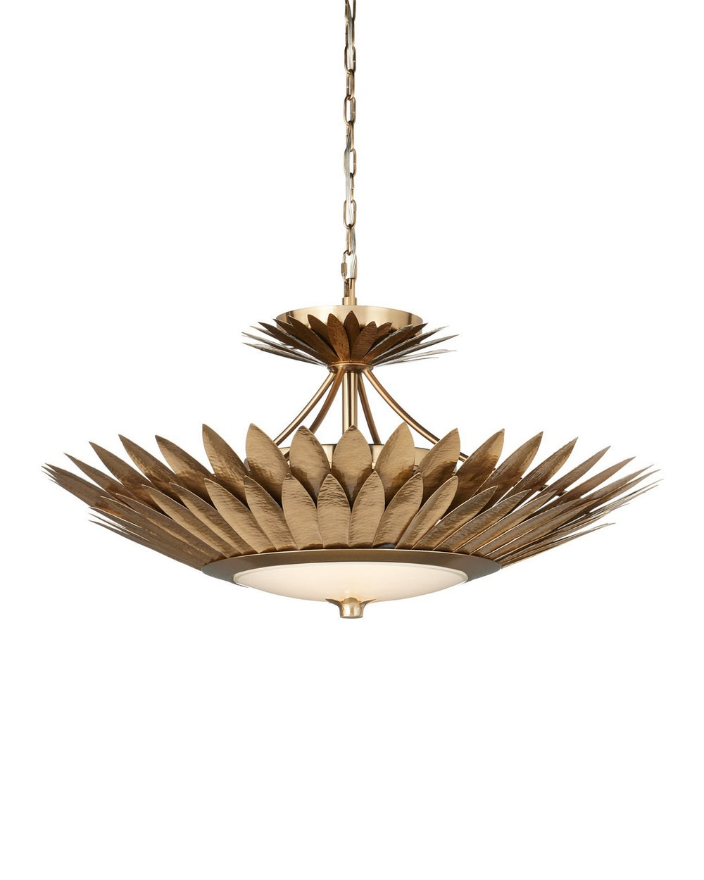Currey and Company - LED Semi-Flush Mount - Plumage - Antique Brass/White- Union Lighting Luminaires Decor