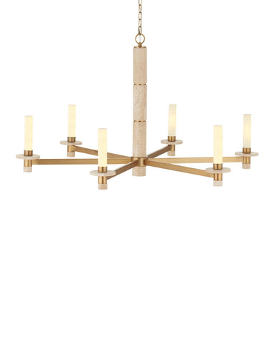 Currey and Company - Six Light Chandelier - Marcelo - Natural/Antique Brass/White- Union Lighting Luminaires Decor