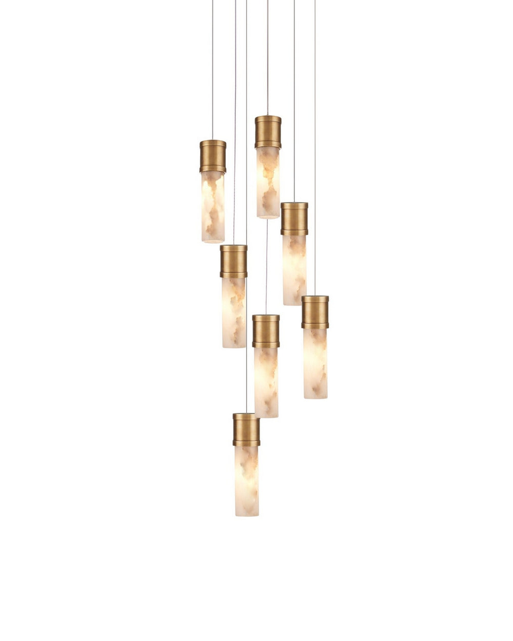 Currey and Company - Seven Light Pendant - Cannula - Vintage Brass/White/Silver- Union Lighting Luminaires Decor