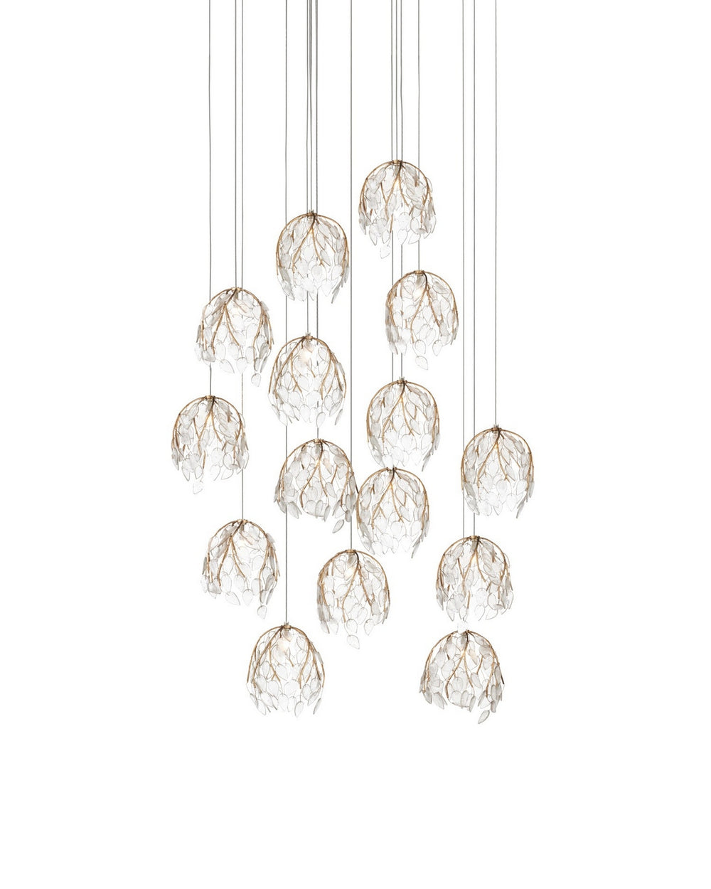 Currey and Company - 15 Light Pendant - Banyan - Antique Brass/Clear/Silver- Union Lighting Luminaires Decor