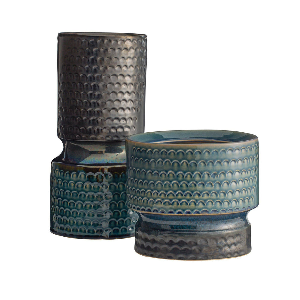 Arteriors - Vases, Set of 2 - Cliff - Gunmetal & Teal Reactive- Union Lighting Luminaires Decor