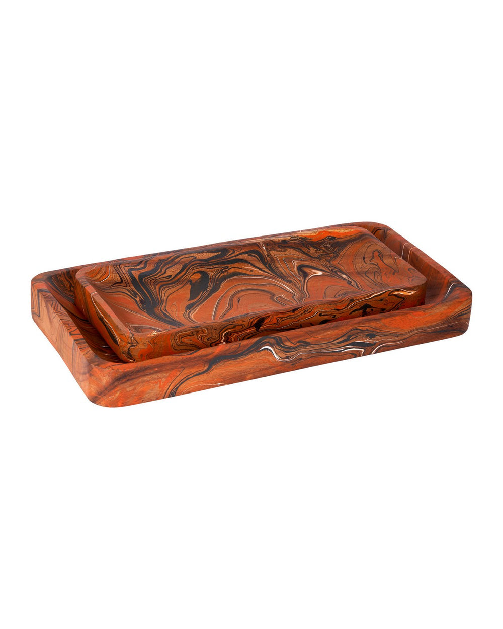 Currey and Company - Tray Set of 2 - Divine - Marbleized Orange & White- Union Lighting Luminaires Decor